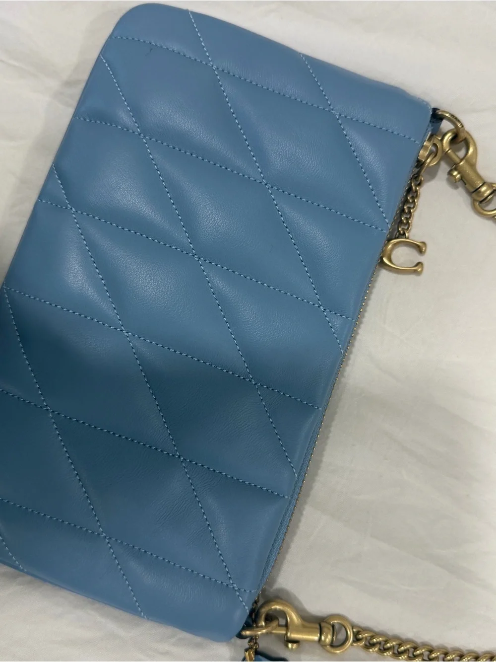 Coach Quilted Mini Chain Shoulder Bag in Dusty Blue